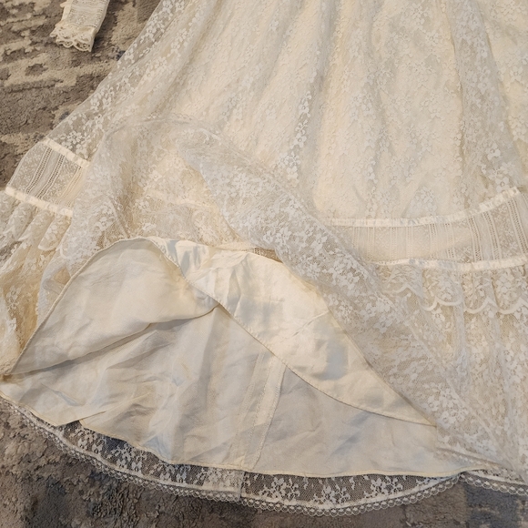 Gunne Sax Vintage Ivory Lace Midi Dress Victorian Edwardian 70s 80s XS - Picture 13 of 16